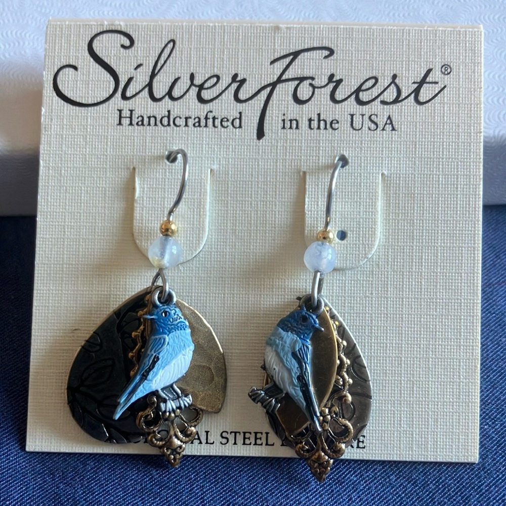 Bluebird on Layered Shapes Earrings - Never Worn with Tags